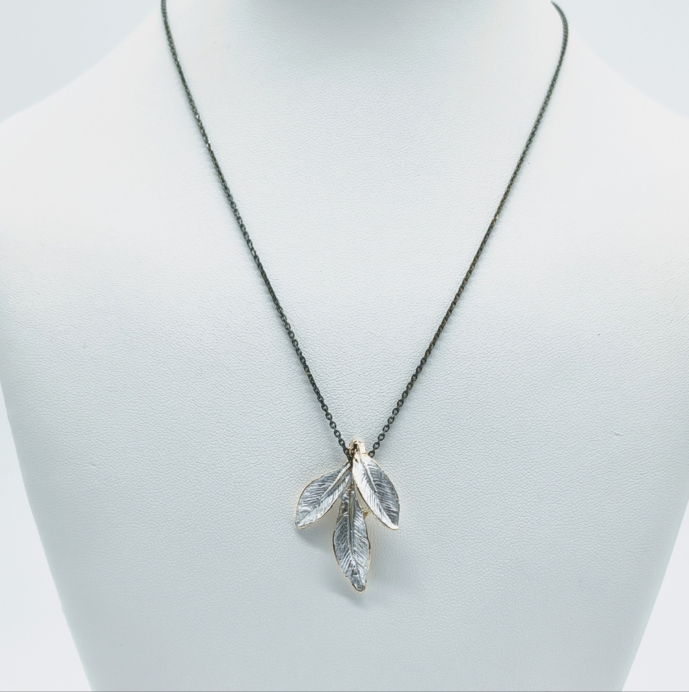 Oxidized Sterling Silver Leaf Pendant Necklace Earrings Set